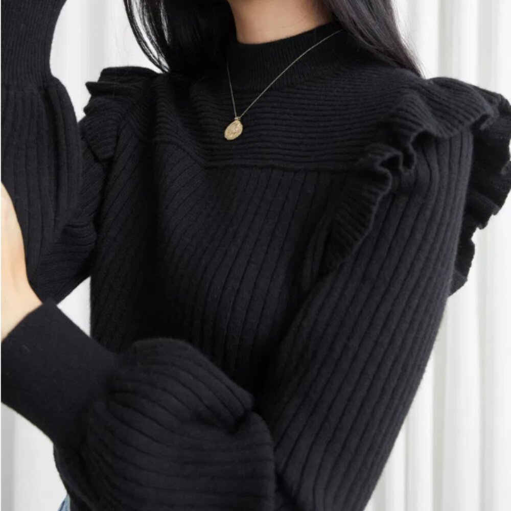 & OTHER STORIES Frilled Mock Neck Sweater, wool & alpaca blend